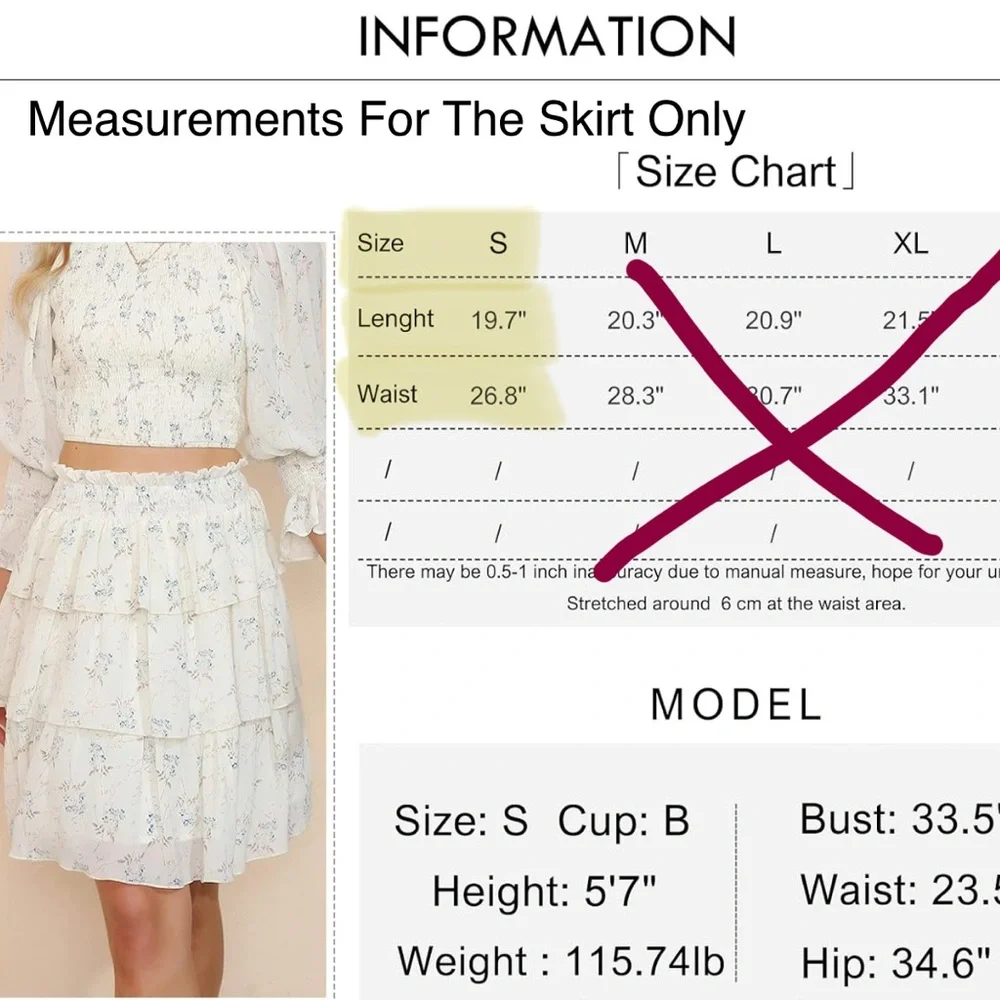 Womens White Blue Floral 2-Piece Set Off Shoulder Top + Skirt Cottagecore Boho S